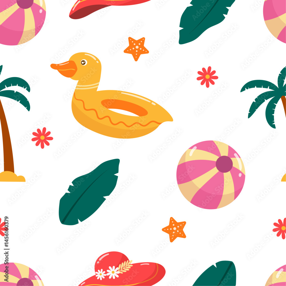 Obraz premium Flat summertime seamless pattern design