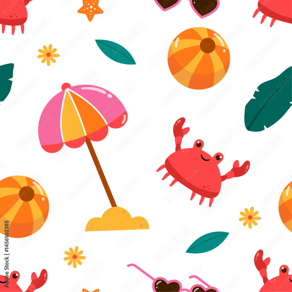 Flat summertime seamless pattern design Flat summertime seamless pattern design