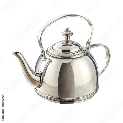 Shiny metallic teapot with reflective surface capturing elegance tea service and refined minimalist kitchenware aesthetic
