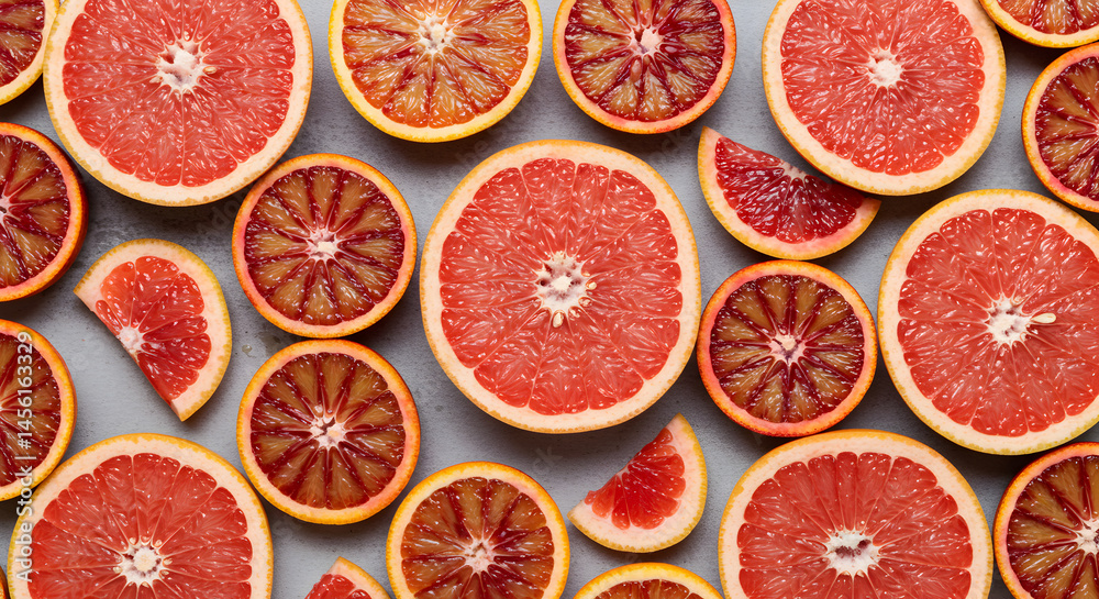 Vibrant Slices Of Juicy Citrus Fruits On A Colored Background Vibrant Slices Of Juicy Citrus Fruits On A Colored Background