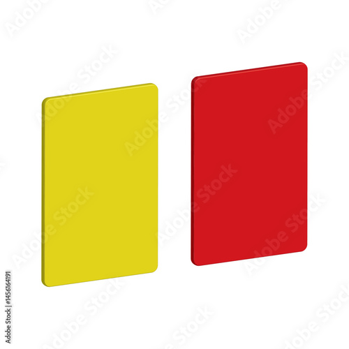 Yellow and red cards. 3d Penalty cards, means of warning, reprimanding or penalising. Referee yellow and red cards for sport, football, basketball, soccer competitions. 