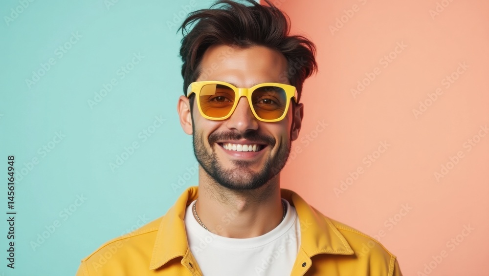 Supertails. Mysterious Summer Glow. Male man model isolated background. Bright summer day inspires radiant young man with hint of mystery and playful coolness surrounds. Supertails. Mysterious Summer Glow. Male man model isolated background. Bright summer day inspires radiant young man with hint of mystery and playful coolness surrounds.