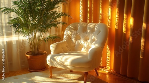 Sunny corner chair with a plant