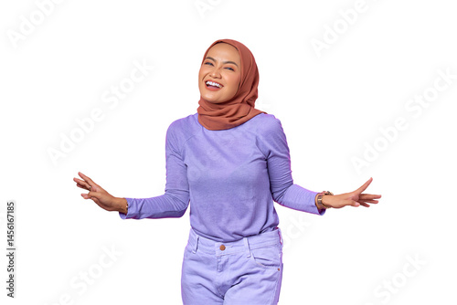 Portrait of beautiful young Asian woman dancing happy and cheerful isolated on transparent background