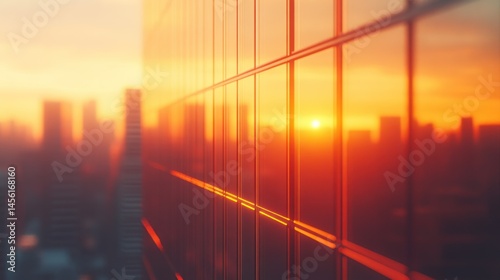 Sunrise reflecting on city skyscrapers
