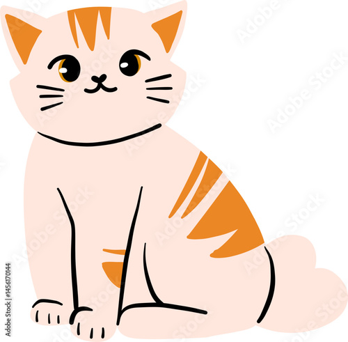 Sitting Orange Tabby Cat with Stripes