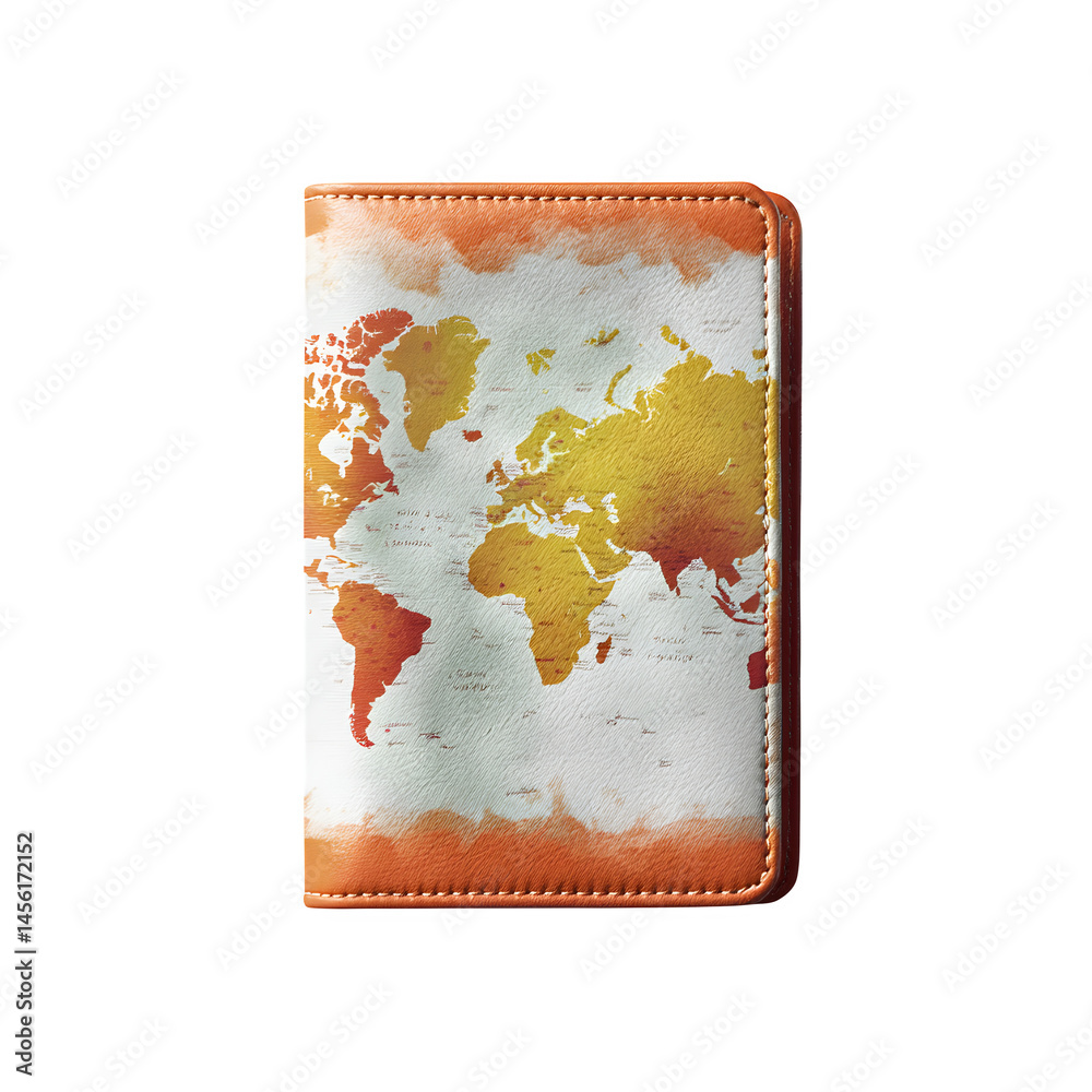 Obraz premium Travel passport cover with world map design, isolated on white background