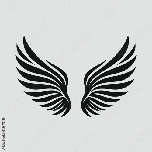 Symmetrical open wings clean silhouette vector illustration