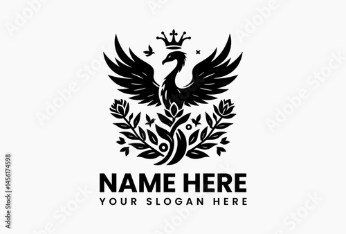 Minimalist harpy silhouette with floral crown and delicate wings in elegant line-art vector logo design, blending mythological symbolism with graceful minimalism  