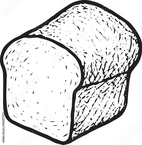Hand-drawn illustration of a rectangular loaf of bread with a soft, airy texture, showcasing a simple yet appealing design that highlights the classic look of this staple food
