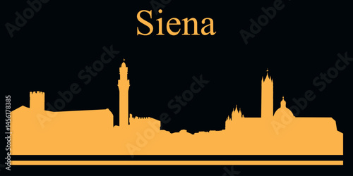 Yellow silhouette of Siena, Italy city skyline on black background. Vector