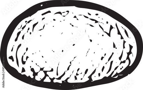 Hand-drawn illustration of a simple, round loaf of bread with a textured surface, highlighting the rustic and artisanal nature of the bread