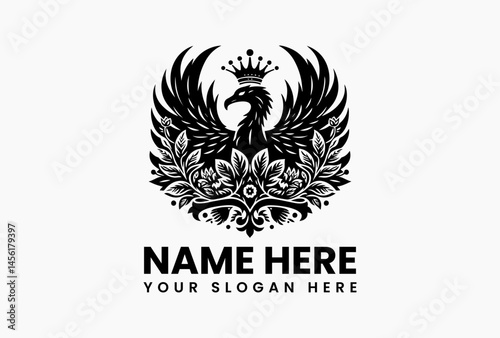 Majestic harpy with a crown of night-blooming flowers, ethereal vector emblem for fantasy games and book covers  