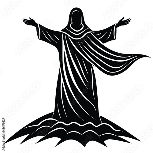 Stylized Black and White Illustration of a Figure on Water