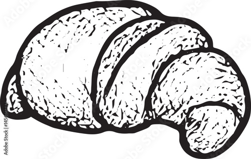 Hand-drawn illustration of a freshly baked croissant, showcasing its flaky layers and classic crescent shape, symbolizing the elegance and deliciousness of French pastry