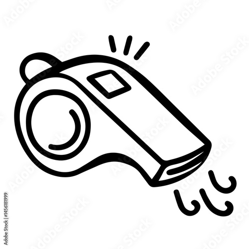 whistle with sound lines, featuring round air chamber and rectangular mouthpiece – sports referee tool, alert signal device, coaching and emergency sound symbol