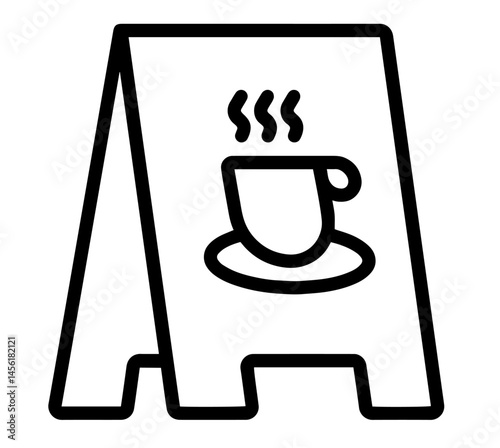 A-Frame Chalkboard Sign with Steaming Cup and Saucer – Café Street Menu, Hot Beverage Advertisement, Coffee or Tea Promotion