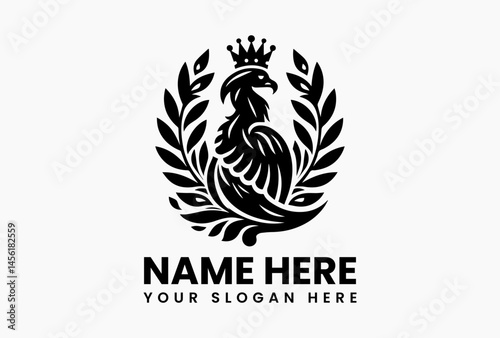 Harpy skull with a savage orchid crown, bold vector logo for adventure gear and alehouses