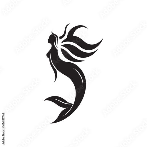 Curved Mermaid Silhouette in Mid-Swim Motion with Flowing Form