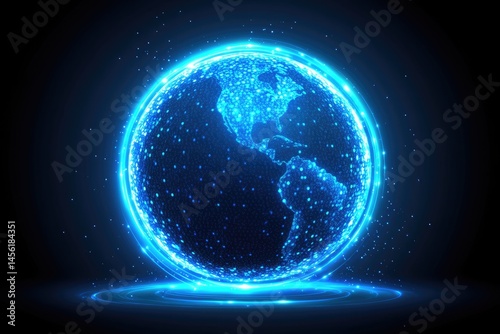 Globes of light, glowing continents, digital earth, illuminated sphere