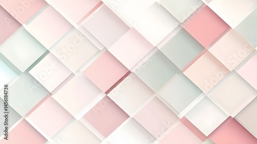 Abstract design featuring overlapping squares in soft pastel colors.