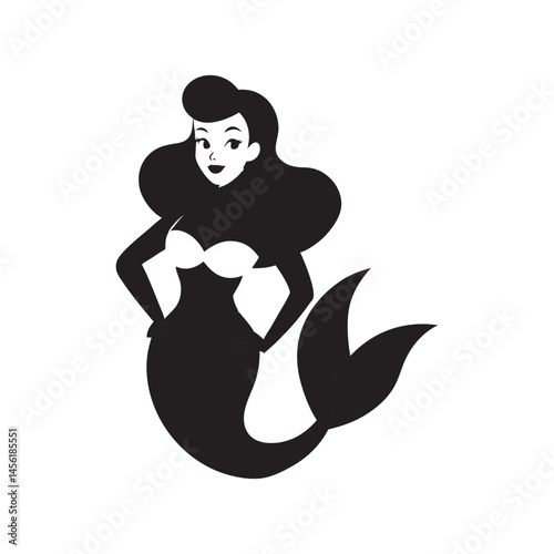 Majestic Mermaid Silhouette with Regal Pose and Voluminous Hair