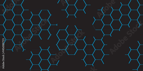 Seamless hexagonal pattern with giraffe and deer in a honeycomb design, featuring a blue animal-themed texture and grid structure