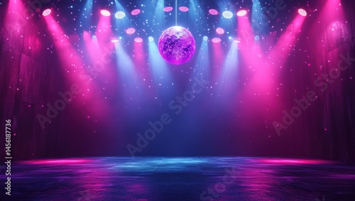 Vibrant stage lighting, disco ball