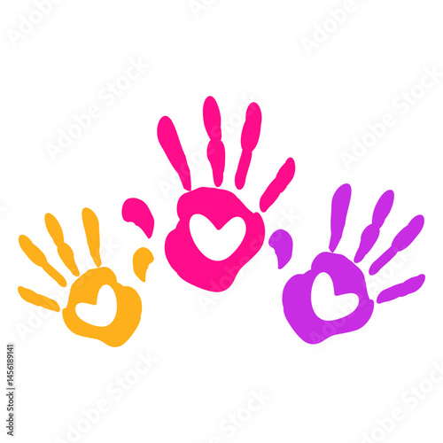 Colorful Hand Prints with Heart Love Kids Children Vector Illustration Art
