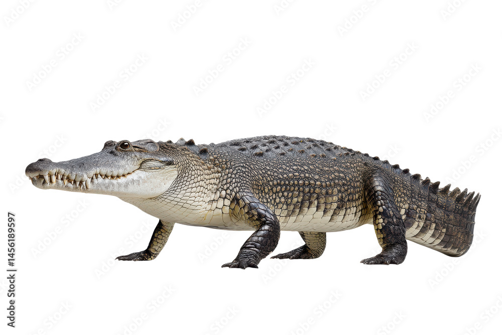 Aggressive crocodile with open mouth showing teeth, isolated on transparent background Aggressive crocodile with open mouth showing teeth, isolated on transparent background