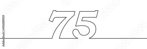A single line drawing of a seventy five symbol. One line icon. Continuous line seventy fifth number icon. Simple black outline of the number 75. Vector illustration