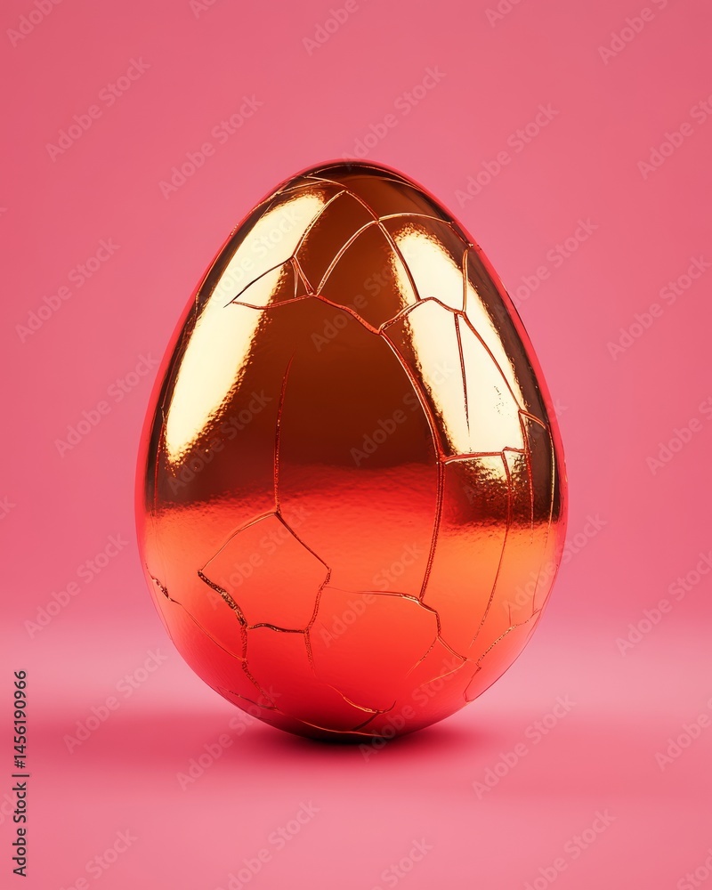 A glittery red egg with a damaged edge rests on a vibrant pink background, embodying a luxurious and daring interpretation of seasonal icons and abstract patterns A glittery red egg with a damaged edge rests on a vibrant pink background, embodying a luxurious and daring interpretation of seasonal icons and abstract patterns
