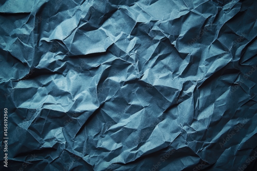 Close-up of crumpled, deep blue paper texture. Crinkled, textured surface with folds and creases. Dark, moody tones Close-up of crumpled, deep blue paper texture. Crinkled, textured surface with folds and creases. Dark, moody tones