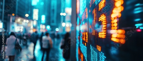 Night city street with stock market board
