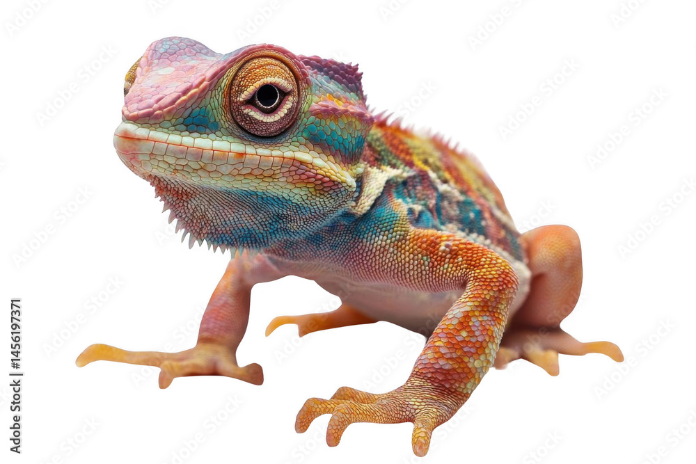 Fototapeta premium chameleon Looks at You in Exotic Colors and camouflage pattern of color