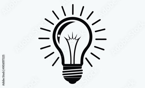 Shining light bulb silhouette, shining light bulb doodle hand drawn vector icon, shining light bulb clipart