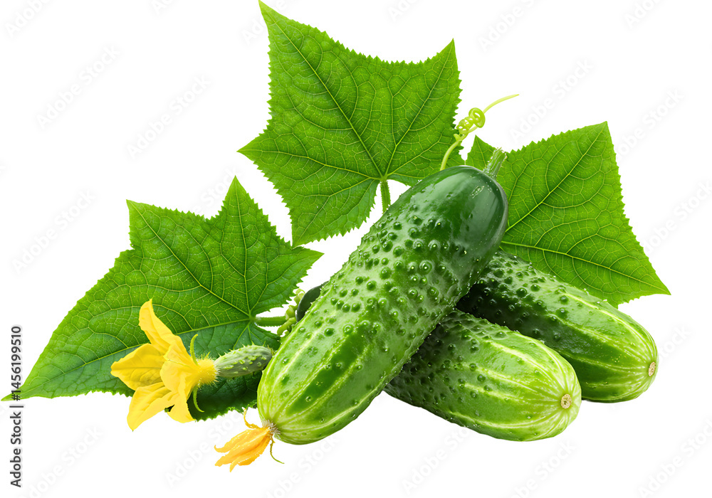 Cucumbers with Leaves and Flowers Isolated on Transparent Background Cucumbers with Leaves and Flowers Isolated on Transparent Background