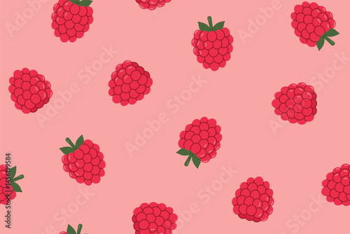 seamless summer pattern with raspberry fruits; perfect for summer-themed apparel, accessories, stationery, packaging and greeting cards - vector illustration