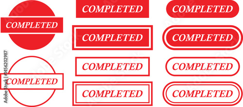 Completed stamp icons set. Red flat and line education designs for digital and print projects graphic illustration making a huge impact on visual aesthetics vectors isolated on transparent background.