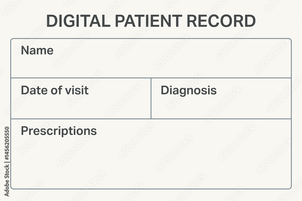 Simple digital patient record form with outlined sections.