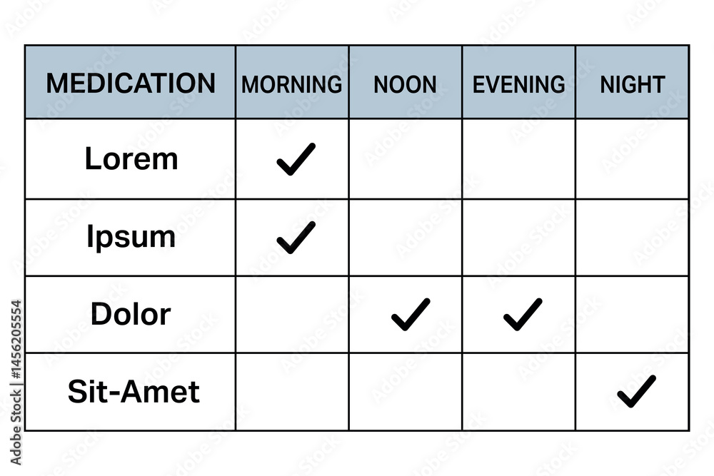 Medication schedule table with check marks for dose times.