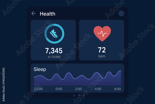 Obraz na płótnie Health tracking app with step count, heart rate, and sleep cycle graph. w salonie