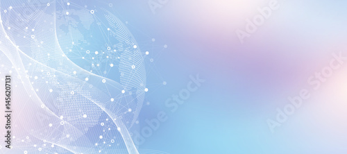 Global network connection idea template. Abstract tech network connection dots. Digital technology and big data analysis background with plexus lines. Geometric background with abstract mesh