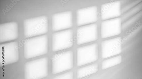 Abstract shadow of leaves on transparent background with soft light through window blinds, window shade. Mockup of transparent shadow overlay. Gray shadow on isolated background. Sun light backdrop