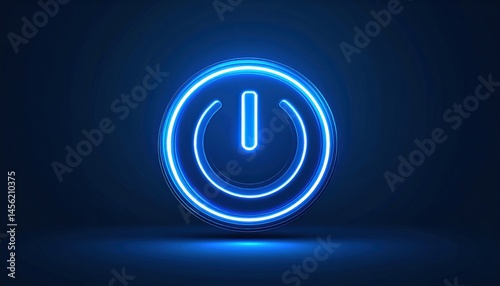 A glowing blue power button symbol on a dark background, representing energy, technology, or starting up a device.
