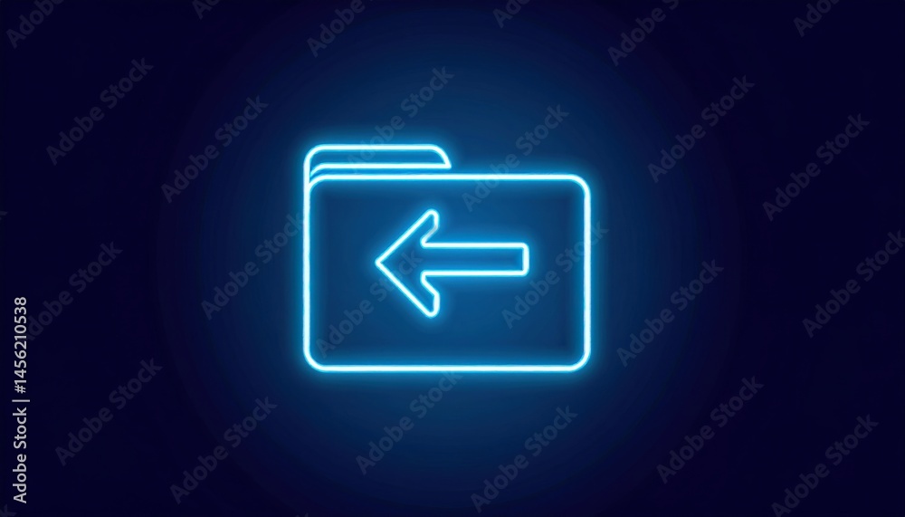 A glowing blue neon folder icon with a left-pointing arrow on a dark background. A glowing blue neon folder icon with a left-pointing arrow on a dark background.