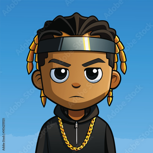 Stylized 3D Cartoon Portrait of a Serious Character with Braided Hair