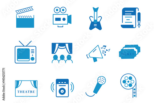 Arts solid vector icon set. Icons related to Painter, design, brush, construction, museum, poems, picture, writing, film, paintbrush, creative, tube, theatre, gallery, painting etc. 