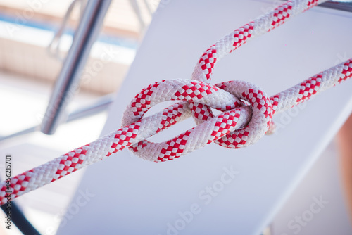Bowline knot. Sailing yacht ropes and knots.