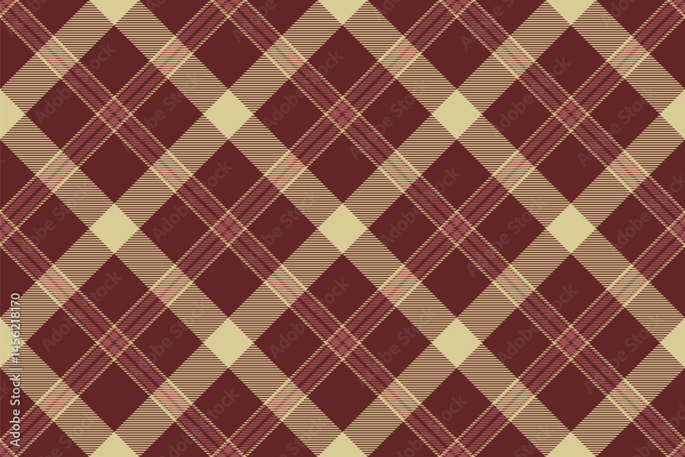 Elegant diagonal plaid pattern in rich burgundy and beige. Perfect for autumnal designs, fashion textiles, or website backgrounds. Creates a warm, sophisticated feel. Elegant diagonal plaid pattern in rich burgundy and beige. Perfect for autumnal designs, fashion textiles, or website backgrounds. Creates a warm, sophisticated feel.